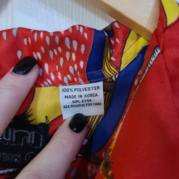 Cellini Vintage men's Hawaiian shirt size L Red Island Scenic Print - Picture 5 of 7